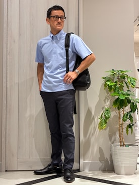 「alfredoBANNISTER（アルフレッドバニスター）の【人気№1！WEB別注】内羽根 ストレートチップ  ビジネスシューズ / ドレスシューズ（ドレスシューズ、ブラック系）」を使った、nobgさん（メンズ・171cm）の夏コーディネート