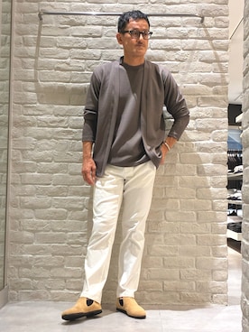 「alfredoBANNISTER（アルフレッドバニスター）の【MADE IN JAPAN】サイドゴア スリッポン シューズ（スリッポン、ベージュ系）」を使った、nobgさん（メンズ・171cm）の秋コーディネート