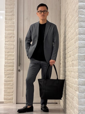 「alfredoBANNISTER（アルフレッドバニスター）の【A4対応】シボレザー トートバッグ（トートバッグ、ブラック系）」を使った、nobgさん（メンズ・171cm）の春コーディネート