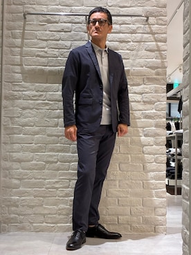 「alfredoBANNISTER（アルフレッドバニスター）の【人気№1！WEB別注】内羽根 ストレートチップ  ビジネスシューズ / ドレスシューズ（ドレスシューズ、ブラック系）」を使った、nobgさん（メンズ・171cm）の春コーディネート