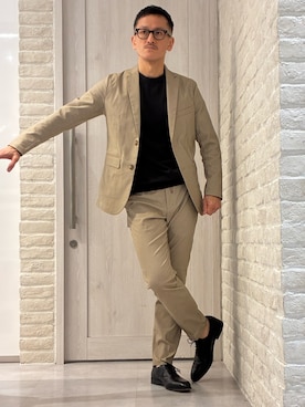 「alfredoBANNISTER（アルフレッドバニスター）の【人気№1！WEB別注】内羽根 ストレートチップ  ビジネスシューズ / ドレスシューズ（ドレスシューズ、ブラック系）」を使った、nobgさん（メンズ・171cm）の春コーディネート