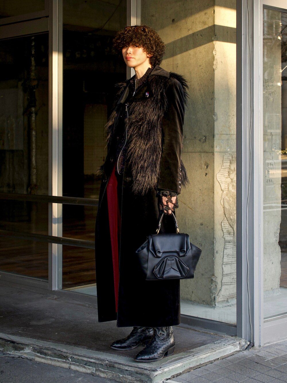 YOSHIYUKI KONISHI 黒 マキシ丈 ベルベットコート GREY LABEL ウール