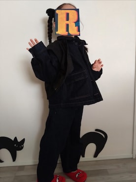 「アイテム（デニムジャケット）」を使った、piyomoto12さん（キッズ・110cm）の秋コーディネート