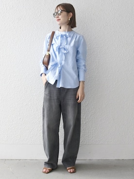 「カーブデニム」｜机さん（レディース・166cm）の夏コーディネート