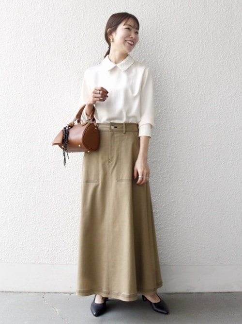 SHIPS any:〈洗濯機可能〉チノ ステッチ フレア ロング スカート