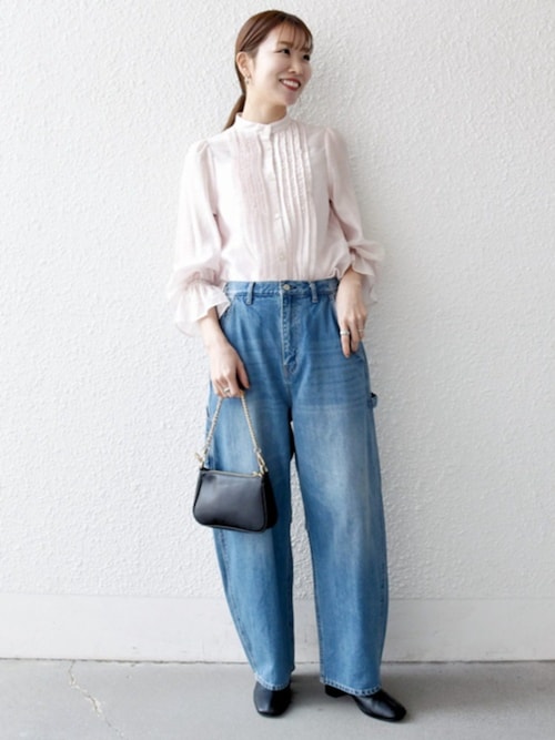 SHIPS any:〈手洗い可能〉シアー フリル バンドカラー シャツ ブラウス