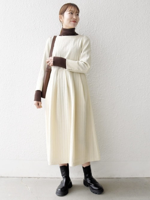 SHIPS any ワンピース any:「手洗い可能」ジャカード ウエスト タック