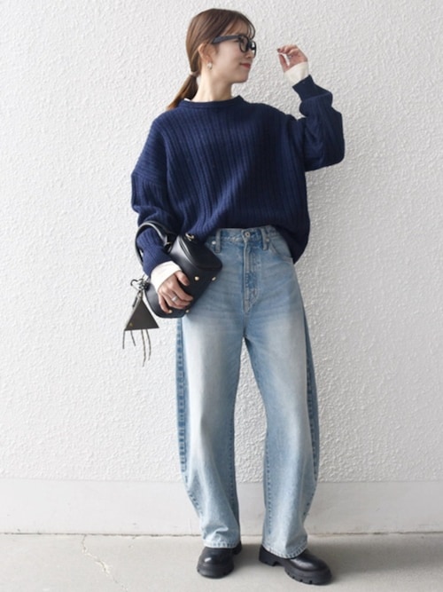 SHIPS any: リブ タック編み クルーネック ボタン ニット プルオーバー