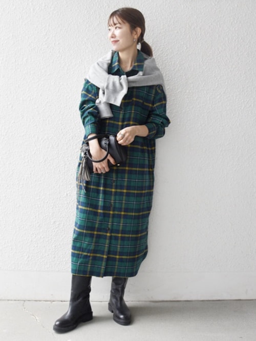 SHIPS any:〈洗濯機可能〉タータン チェック ロング シャツ ワンピース