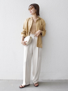 「SHIPS any（シップス エニィ）のSHIPS any:〈洗濯機可能〉ダブルクロス タック ストレート パンツ［NAVY BLUE］（その他パンツ、ホワイト系）」を使った、机さん（レディース・166cm）の春コーディネート