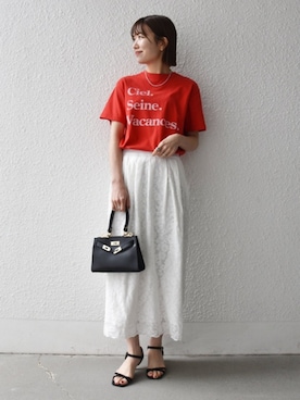 「SHIPS any（シップス エニィ）のSHIPS any:〈手洗い可能〉フラワー メッシュ レース タック セミフレア スカート（スカート、ホワイト系）」を使った、机さん（レディース・166cm）の春コーディネート