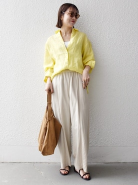 「SHIPS any（シップス エニィ）のSHIPS any: ボストン型 UVカット サングラス 25SS（サングラス、イエロー系）」を使った、机さん（レディース・166cm）の春コーディネート