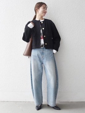 「アイテム（ノーカラージャケット）」を使った、机さん（レディース・166cm）の秋コーディネート