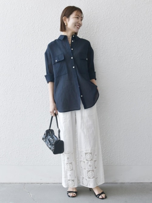 セール】SHIPS any:〈洗濯機可能〉シアー リボン レギュラーカラー