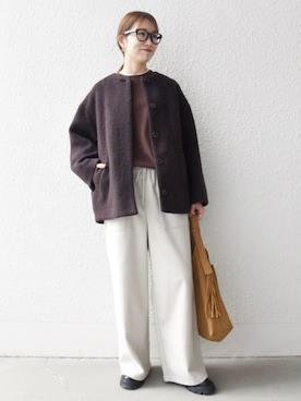 「アイテム（ノーカラーコート）」を使った、机さん（レディース・166cm）の秋コーディネート