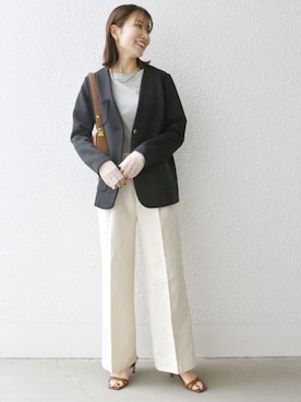 「SHIPS any（シップス エニィ）のアイテム（ノーカラージャケット）」を使った、机さん（レディース・166cm）の冬コーディネート
