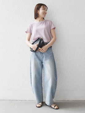 「bon_meur（ボンミュール）のbon_meur:〈洗濯機可能〉コクーン シルエット デニム パンツ（デニムパンツ、ブルー系）」を使った、机さん（レディース・166cm）の春コーディネート