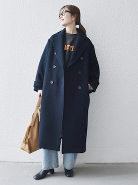 「アイテム（チェスターコート）」を使った、机さん（レディース・166cm）の冬コーディネート