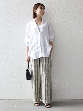 「SHIPS any（シップス エニィ）のSHIPS any: クロス ストラップ サンダル（サンダル、ブラック系）」を使った、机さん（レディース・166cm）の春コーディネート