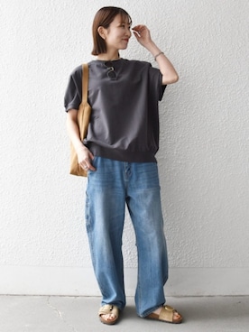 「SHIPS any（シップス エニィ）のSHIPS any:〈洗濯機可能〉コクーン ペインター デニム パンツ［SHIPS any DENIM］（デニムパンツ、ブルー系）」を使った、机さん（レディース・166cm）の春コーディネート