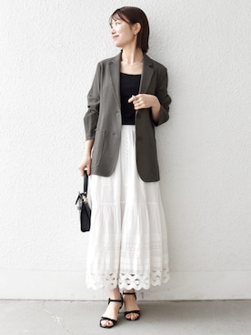 「SHIPS any（シップス エニィ）のSHIPS any: クロス ストラップ サンダル（サンダル、ブラック系）」を使った、机さん（レディース・166cm）の春コーディネート