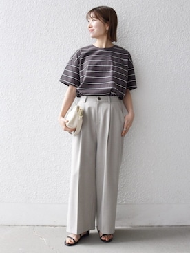 「SHIPS any（シップス エニィ）のSHIPS any:〈洗濯機可能〉シャーク タック ワイド パンツ（その他パンツ、ベージュ系）」を使った、机さん（レディース・166cm）の春コーディネート