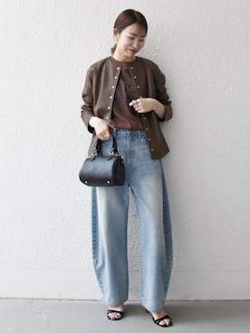 「アイテム（ノーカラージャケット）」を使った、机さん（レディース・166cm）の秋コーディネート