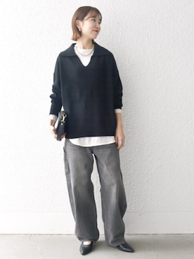 「カーブデニム」｜机さん（レディース・166cm）の秋コーディネート