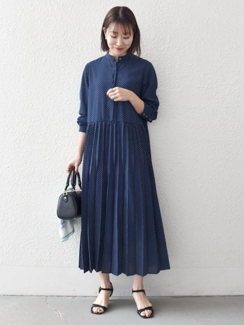 セール】SHIPS any:〈手洗い可能〉ドット バンドカラー プリーツ