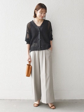 「SHIPS any（シップス エニィ）のSHIPS any:〈洗濯機可能〉シャーク タック ワイド パンツ（その他パンツ、ベージュ系）」を使った、机さん（レディース・166cm）の春コーディネート