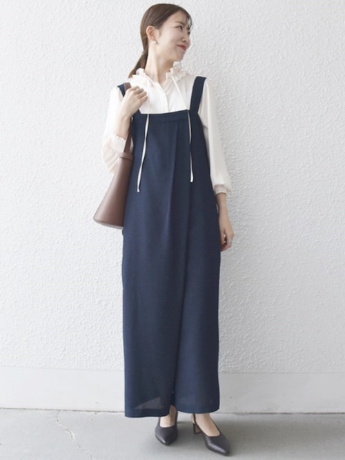 セール】SHIPS any:〈洗濯機可能〉ツイード ライク サロペット［NAVY