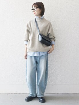 「カーブデニム」｜机さん（レディース・166cm）の秋コーディネート