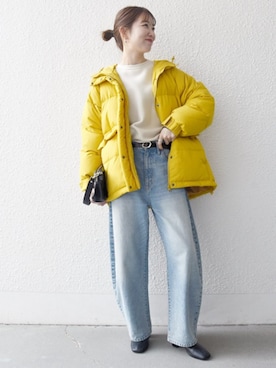 「秋服コーデ」｜「アイテム（ダウンジャケット/コート）」を使った、机さん（レディース・166cm）の秋コーディネート