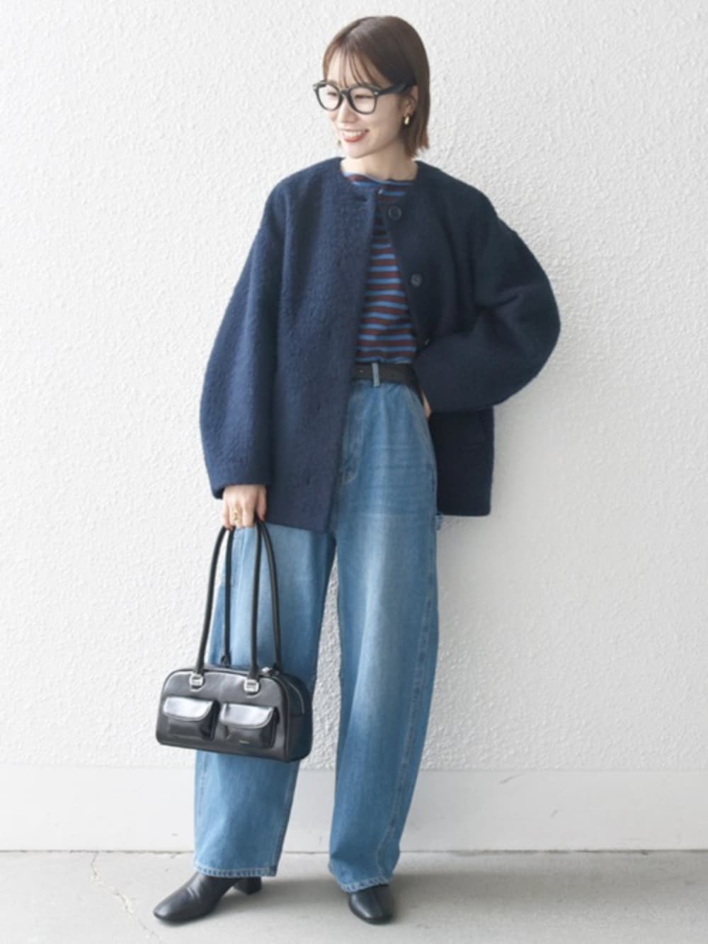 SHIPS any: ウール ミックス シャギー ノーカラー コクーン