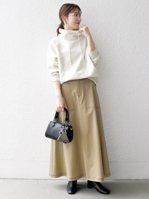 SHIPS any:〈洗濯機可能〉チノ ステッチ フレア ロング スカート