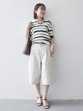 「SHIPS any（シップス エニィ）のSHIPS any: スクエア バックル レザー ベルト（ベルト、ブラウン系）」を使った、机さん（レディース・166cm）の春コーディネート