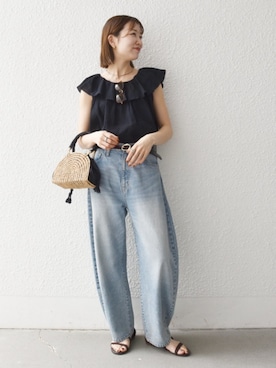 「EBLOUNA（エブローナ）のアイテム」を使った、机さん（レディース・166cm）の夏コーディネート