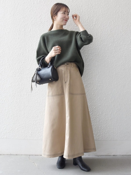 SHIPS any:〈洗濯機可能〉チノ ステッチ フレア ロング スカート