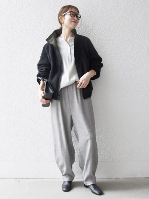 SHIPS any: ナイロン × ボア リバーシブル スタンドカラー