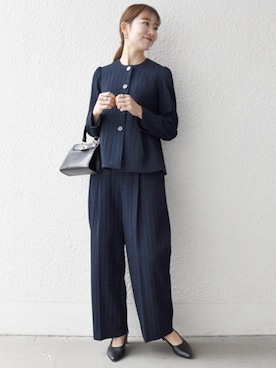 「アイテム（ノーカラージャケット）」を使った、机さん（レディース・166cm）の冬コーディネート