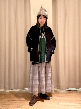 「アウターコーデ」｜「アイテム（ノーカラージャケット）」を使った、きのぴーさん（レディース・157cm）の秋コーディネート