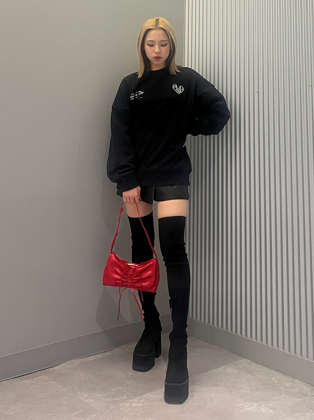 厚底黒スエード風ニーハイブーツM