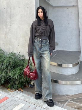 「ハイウエストデニム」｜与口令央奈さん（レディース・160cm）の秋コーディネート