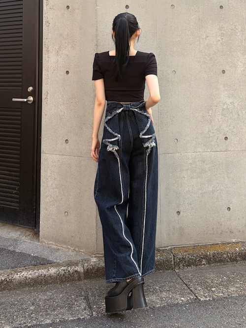 セール】【SNSで話題！】バックリボンルーズジーンズ（デニムパンツ