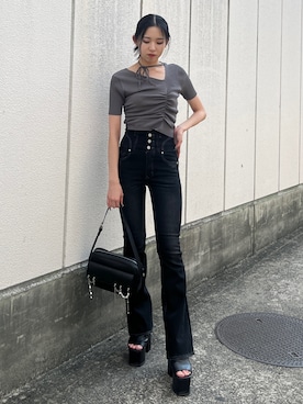 「ハイウエストデニム」｜与口令央奈さん（レディース・160cm）の夏コーディネート