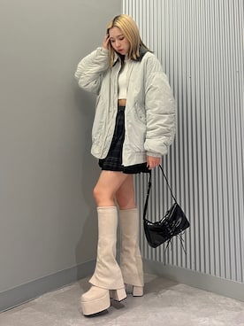 「160cm」｜「アイテム（ブルゾン）」を使った、与口令央奈さん（レディース・160cm）の秋コーディネート