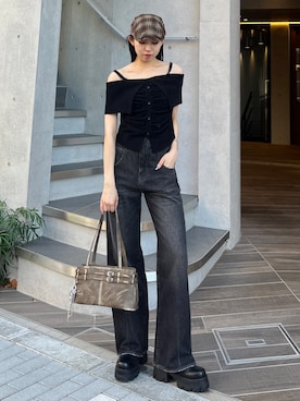 「アイテム（ハンチング/ベレー帽）」を使った、与口令央奈さん（レディース・160cm）の夏コーディネート