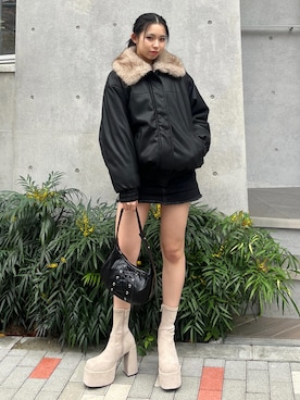 与口令央奈さん（レディース・160cm）の冬コーディネート