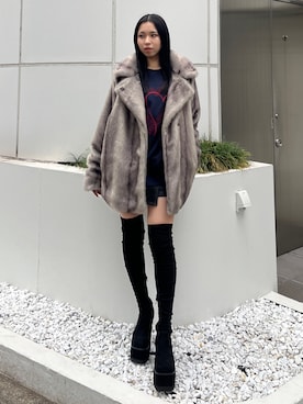 「アイテム（その他アウター、グレー系）」を使った、与口令央奈さん（レディース・160cm）の秋コーディネート