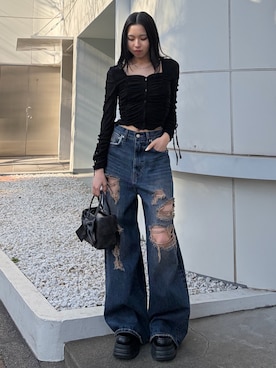 与口令央奈さん（レディース・160cm）の春コーディネート